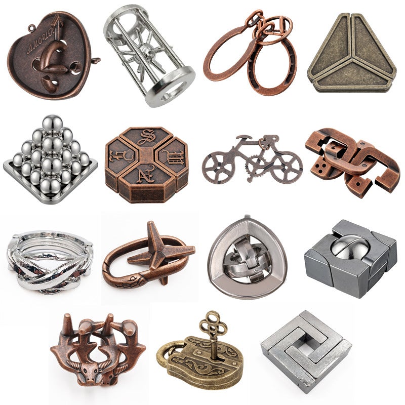 Puzzle Zinc Alloy Intelligence Release Suit Nine Chain Unlock Press Educational Toy Luban Lock Magic Kongming Lock - Image 1